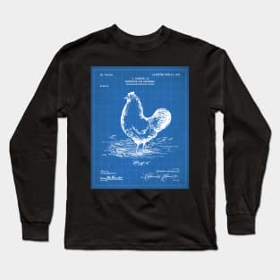 Chicken Hens Patent - Chef Cook Chicken Coop Art - Blueprint Long Sleeve T-Shirt